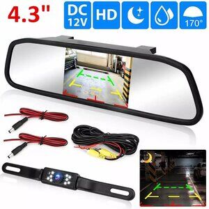 4.3" Backup Camera Mirror Car Rear View Reverse Night Vision Parking System Kit